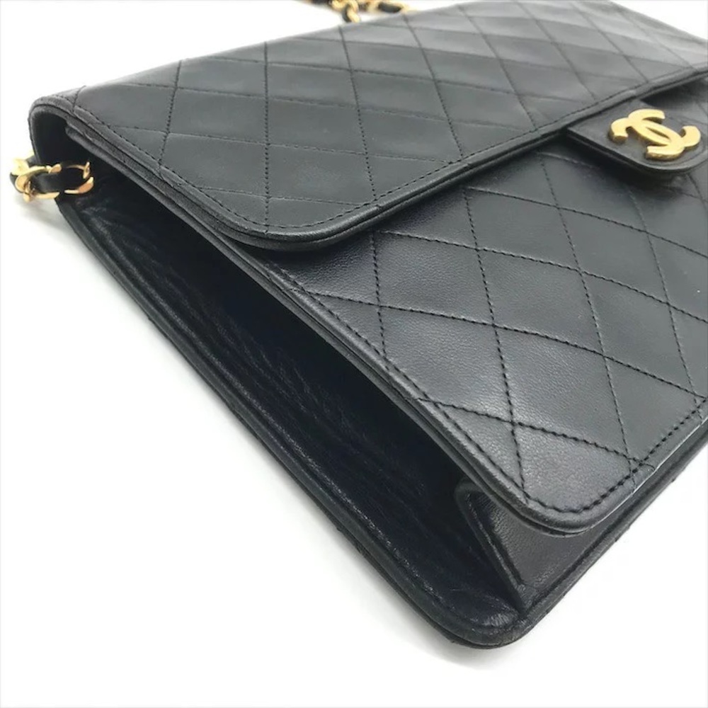 Authentic CHANEL single flap black lambskin 24k gold hardware classic bag - Picture 10 of 12